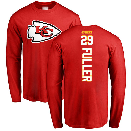 Men Kansas City Chiefs #29 Fuller Kendall Red Backer Long Sleeve T-Shirt->nfl t-shirts->Sports Accessory
